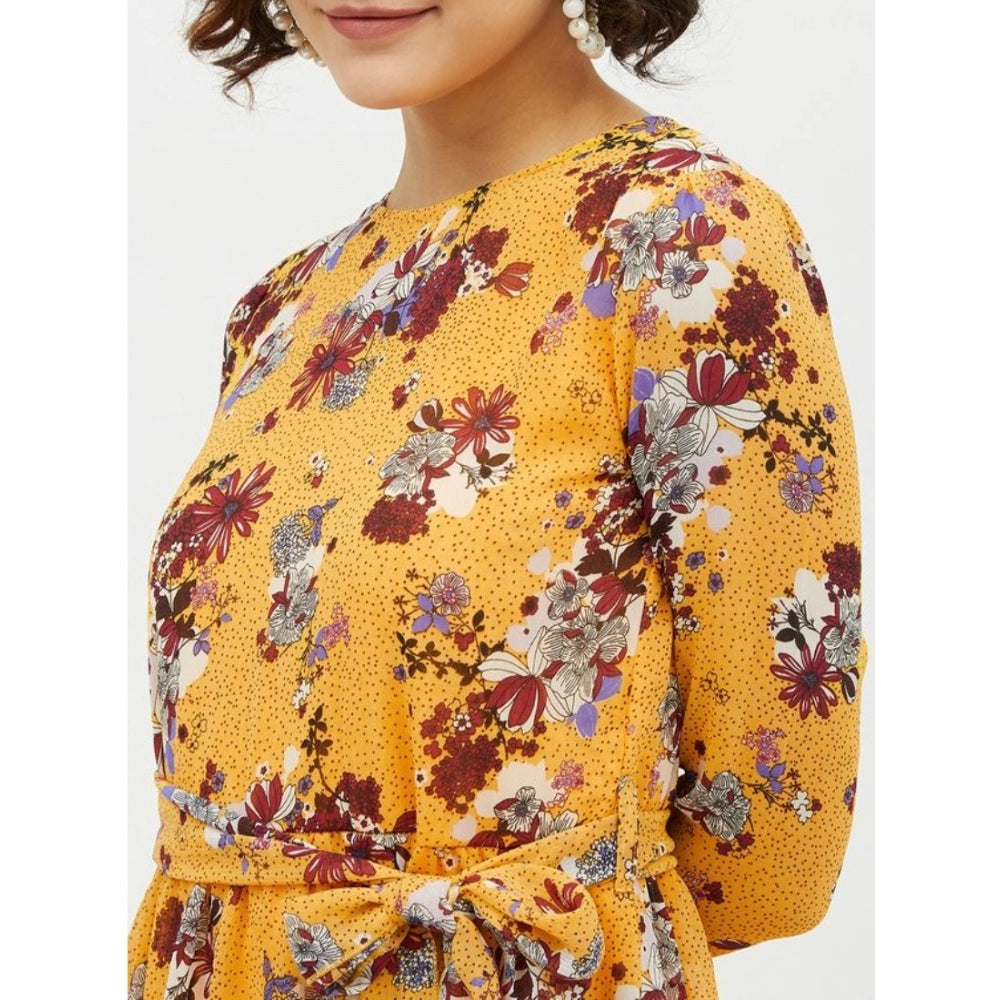 Sophisticated Polyester Floral Long Sleeves Calf length Dress