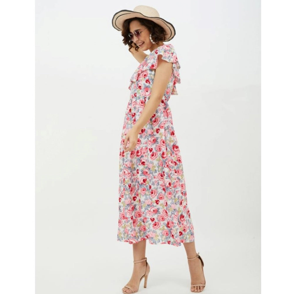 Appealing Polyester Floral One Shoulder Calf length Dress