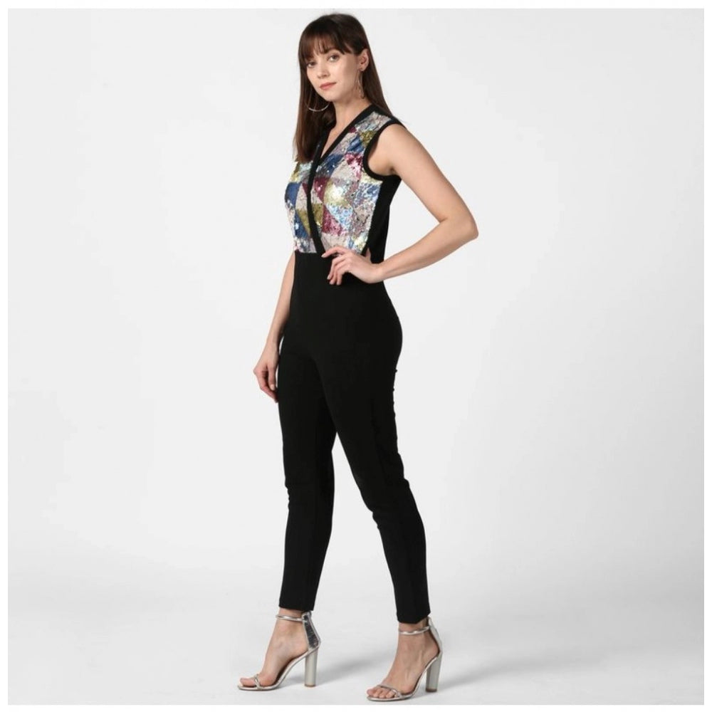 Sophisticated Polyester Embellished Sleeveless Jumpsuit