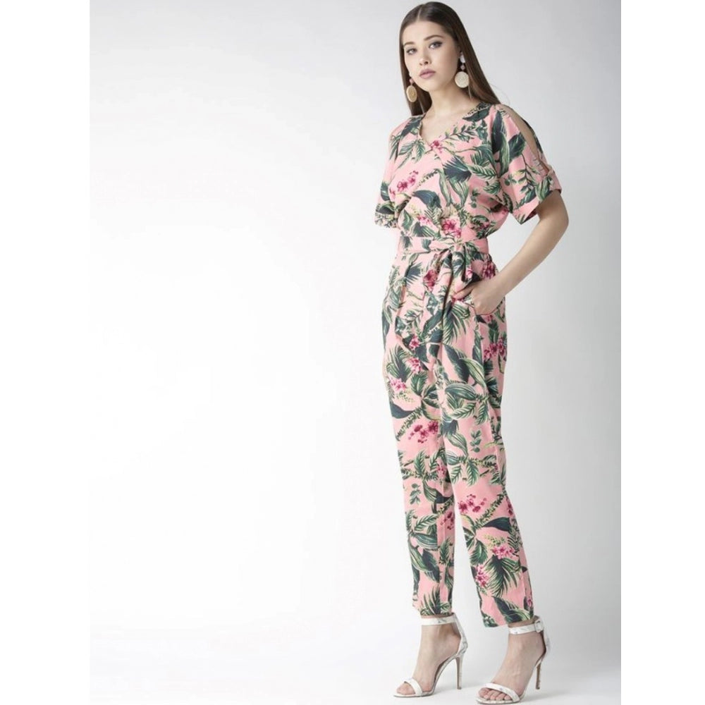 Sophisticated Polyester Floral Half Sleeve Jumpsuit