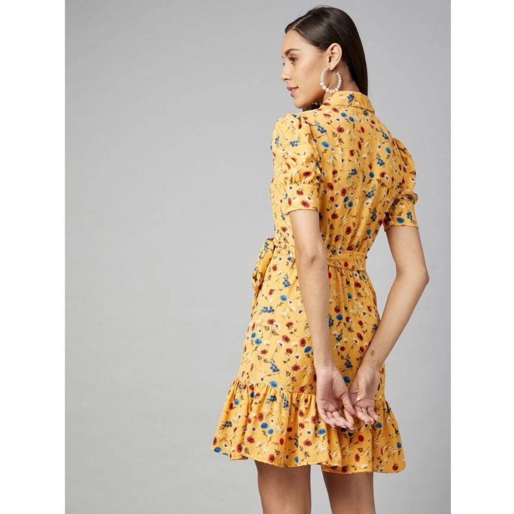 Appealing Polyester Floral Short Sleeve Above Knee Dress