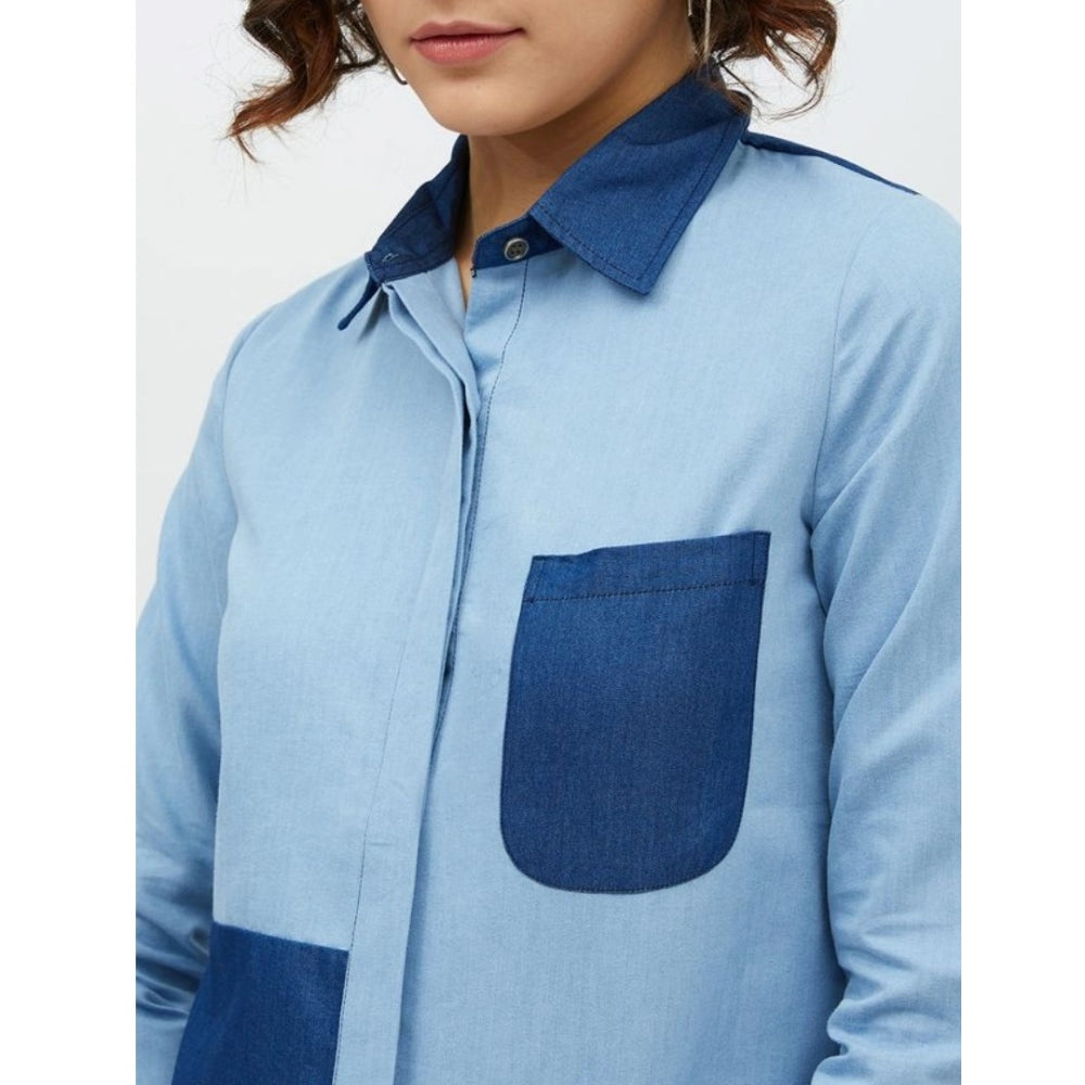 Fabulous Denim Patch Work Long Sleeves Standard Length Shirt