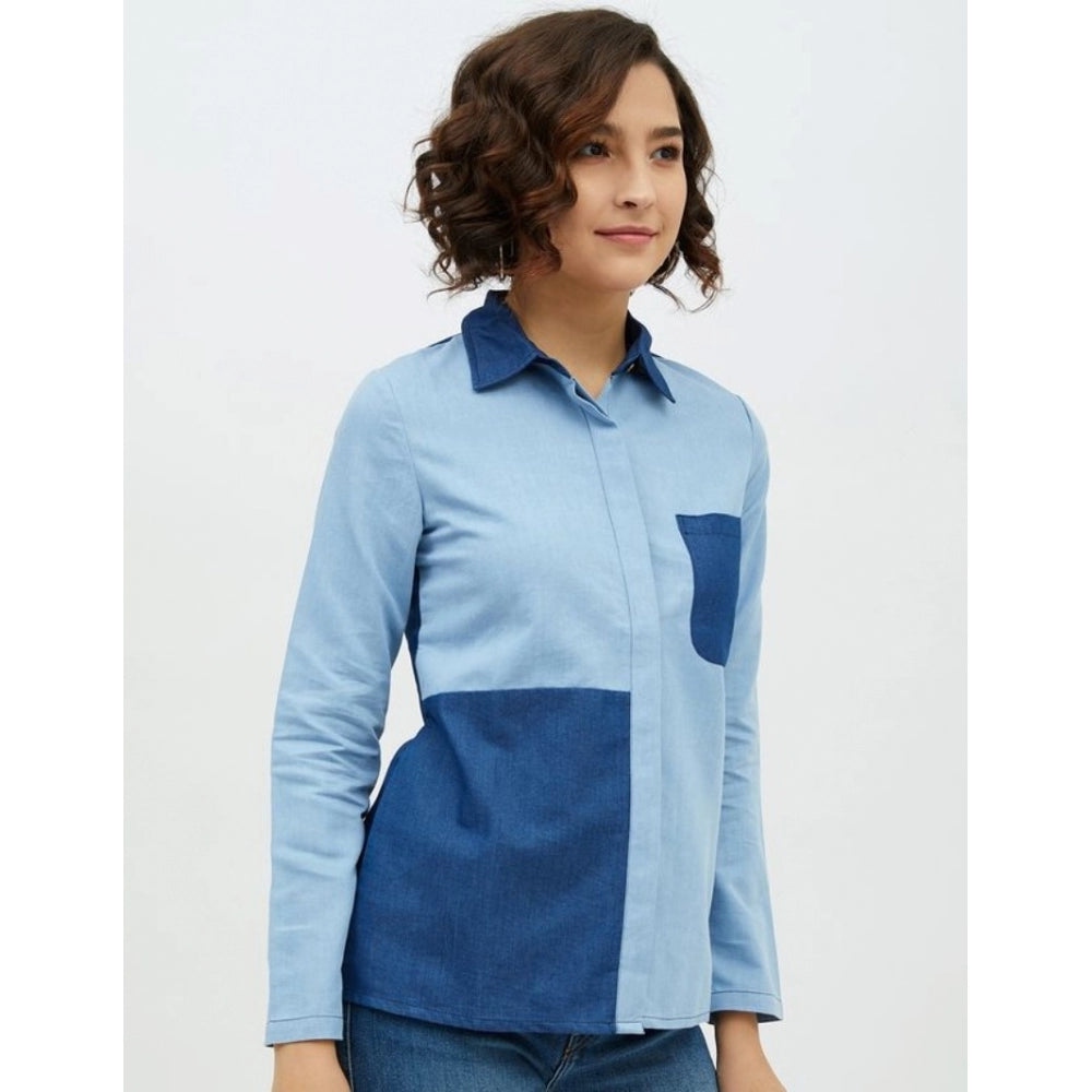 Fabulous Denim Patch Work Long Sleeves Standard Length Shirt