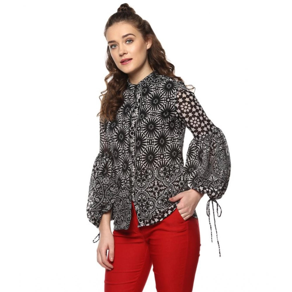 Dashing Polyester Printed Balloon Sleeve Top