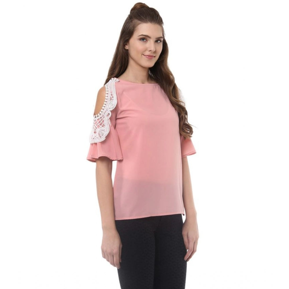 Appealing Polyester Lace Inserts Half Sleeve Top