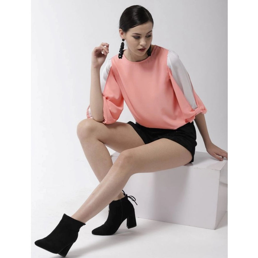 Sophisticated Polyester Colour Block Slit Sleeve Top