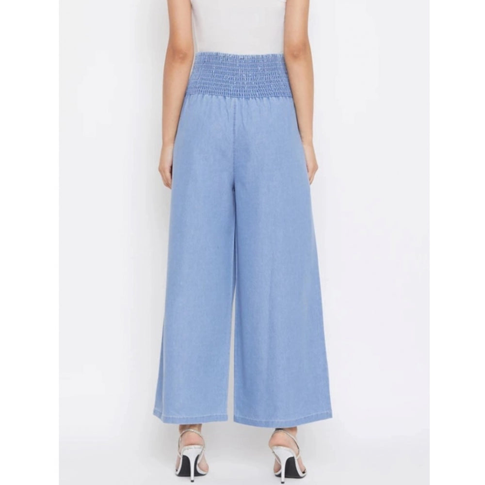 Glorious Denim Solid Smocked Trousers