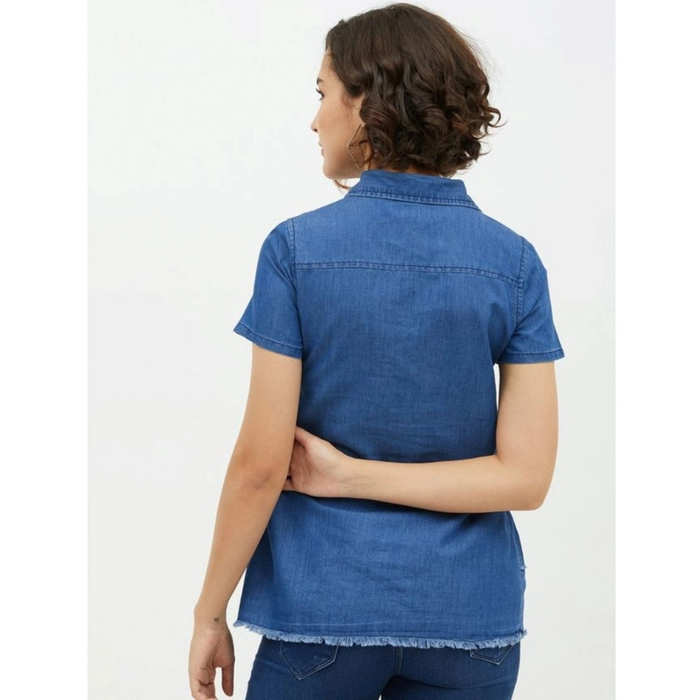 Superb Denim Peplum Short Sleeve Top