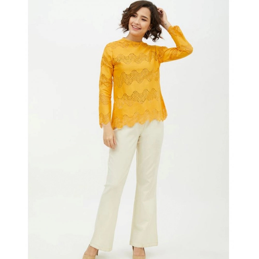 Fantastic Cotton Lace Inserts Long Sleeves Top