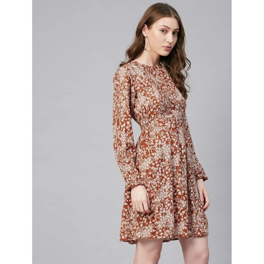 Sophisticated Polyester Floral Long Sleeves Above Knee Dress