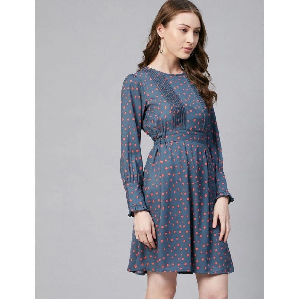 Dashing Polyester Polka Long Sleeves Above Knee Dress