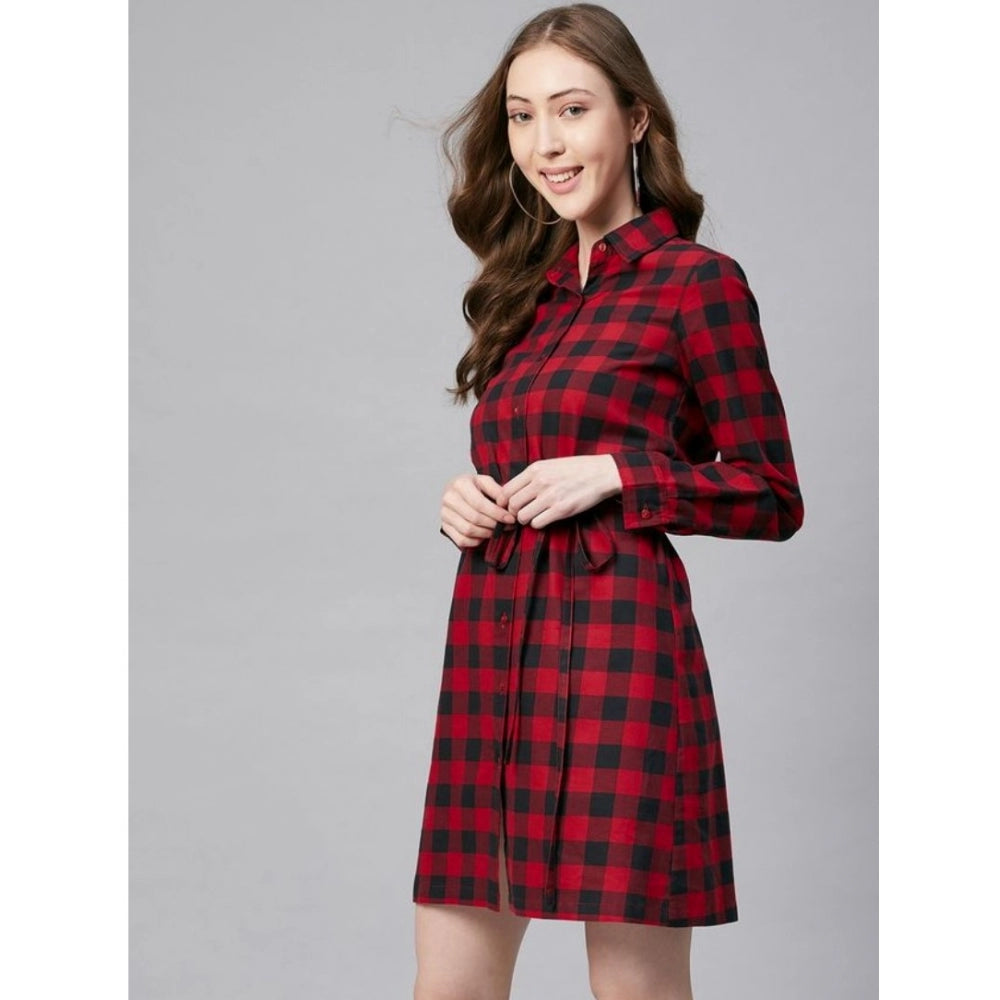 Fantastic Cotton Checkered Long Sleeves Above Knee Dress