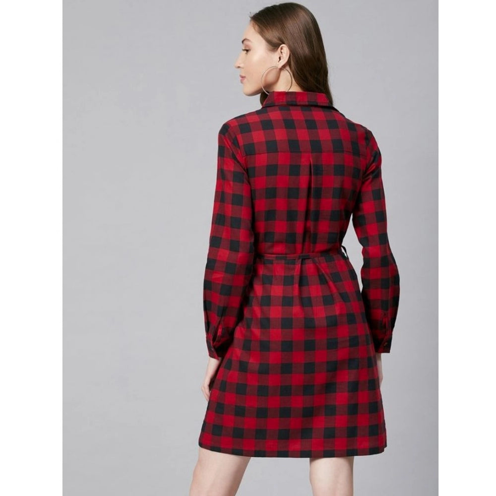 Fantastic Cotton Checkered Long Sleeves Above Knee Dress