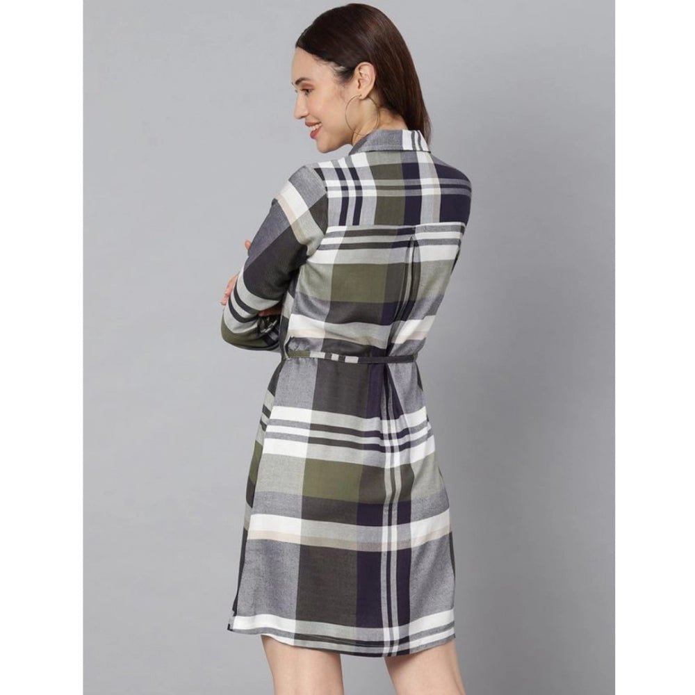 Fantastic Cotton Checkered Long Sleeves Above Knee Dress