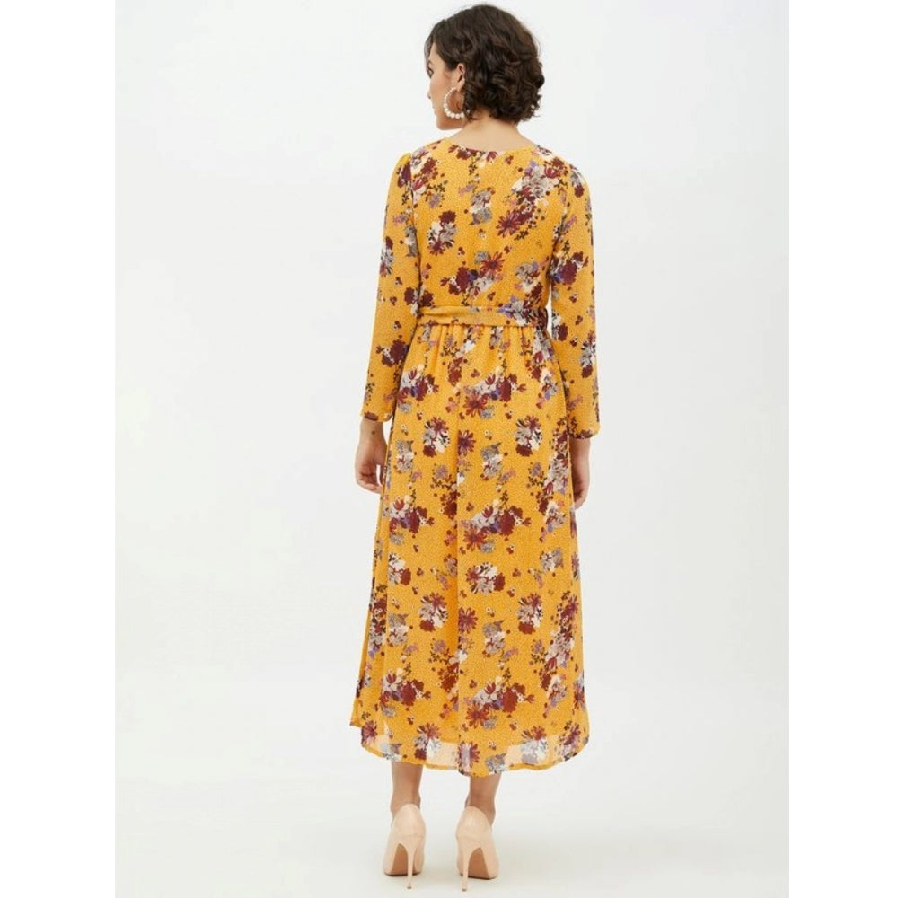 Sophisticated Polyester Floral Long Sleeves Calf length Dress