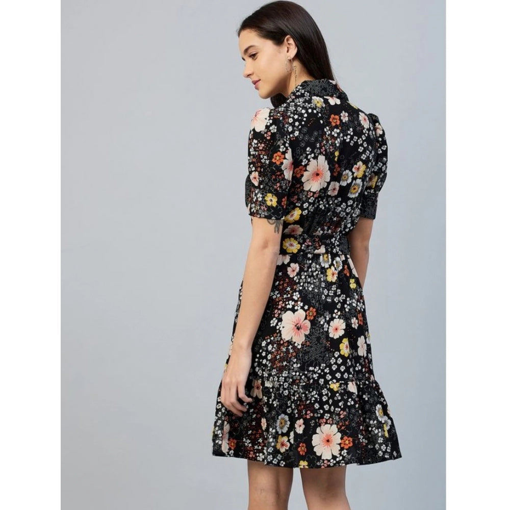 Appealing Polyester Floral Short Sleeve Above Knee Dress