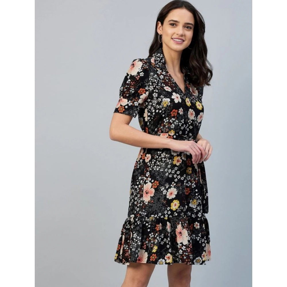 Appealing Polyester Floral Short Sleeve Above Knee Dress