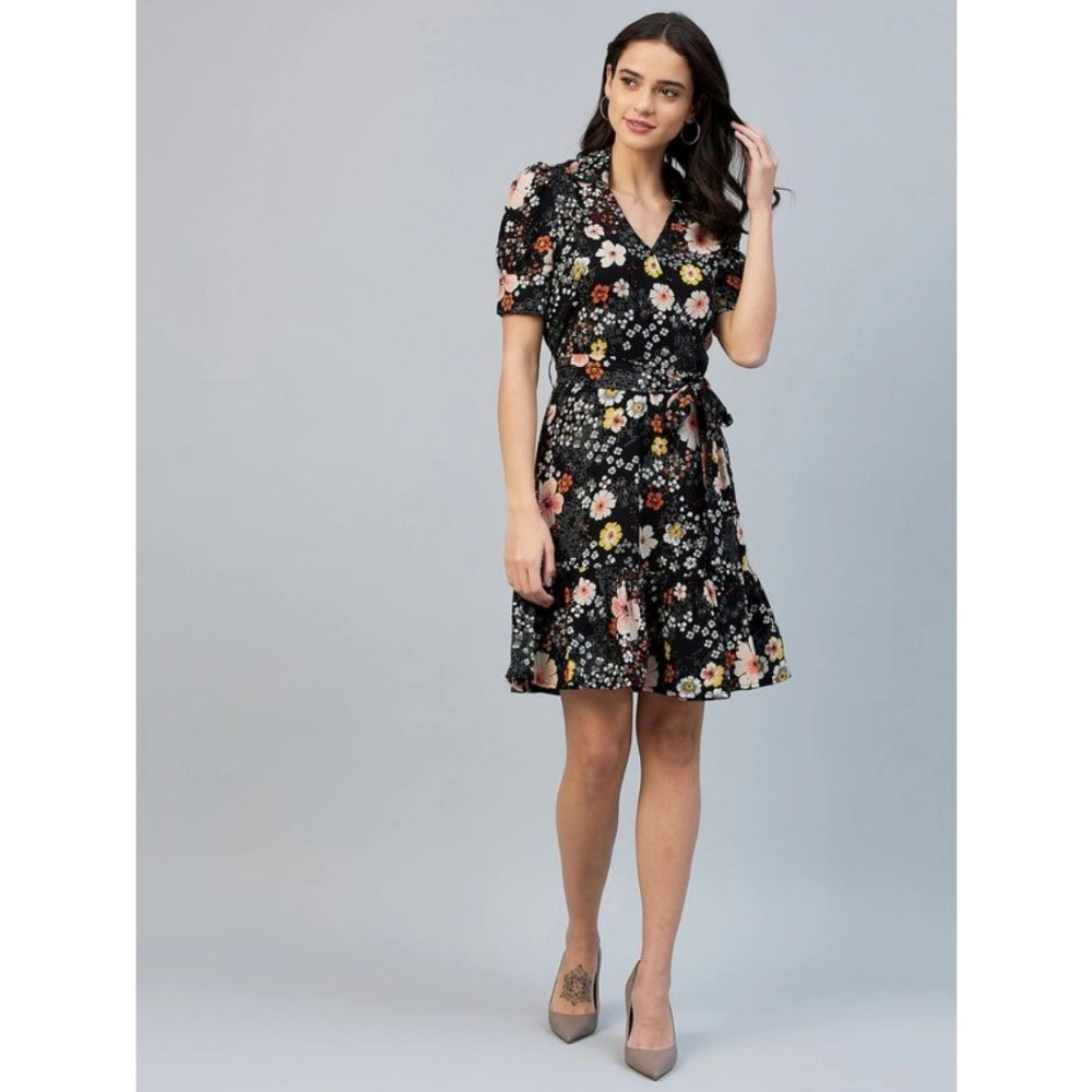 Appealing Polyester Floral Short Sleeve Above Knee Dress