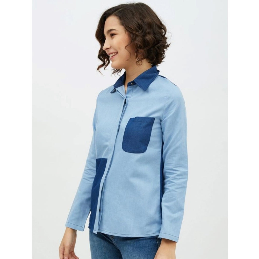 Fabulous Denim Patch Work Long Sleeves Standard Length Shirt