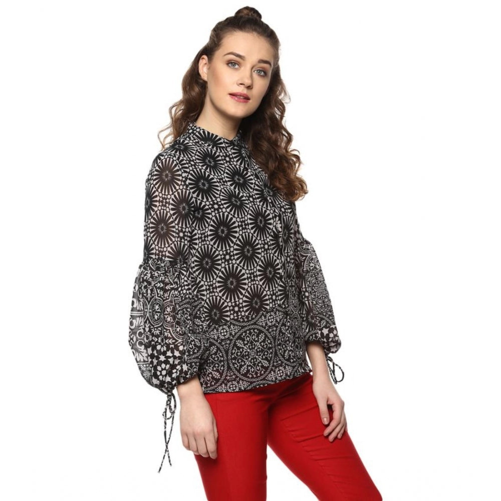 Dashing Polyester Printed Balloon Sleeve Top