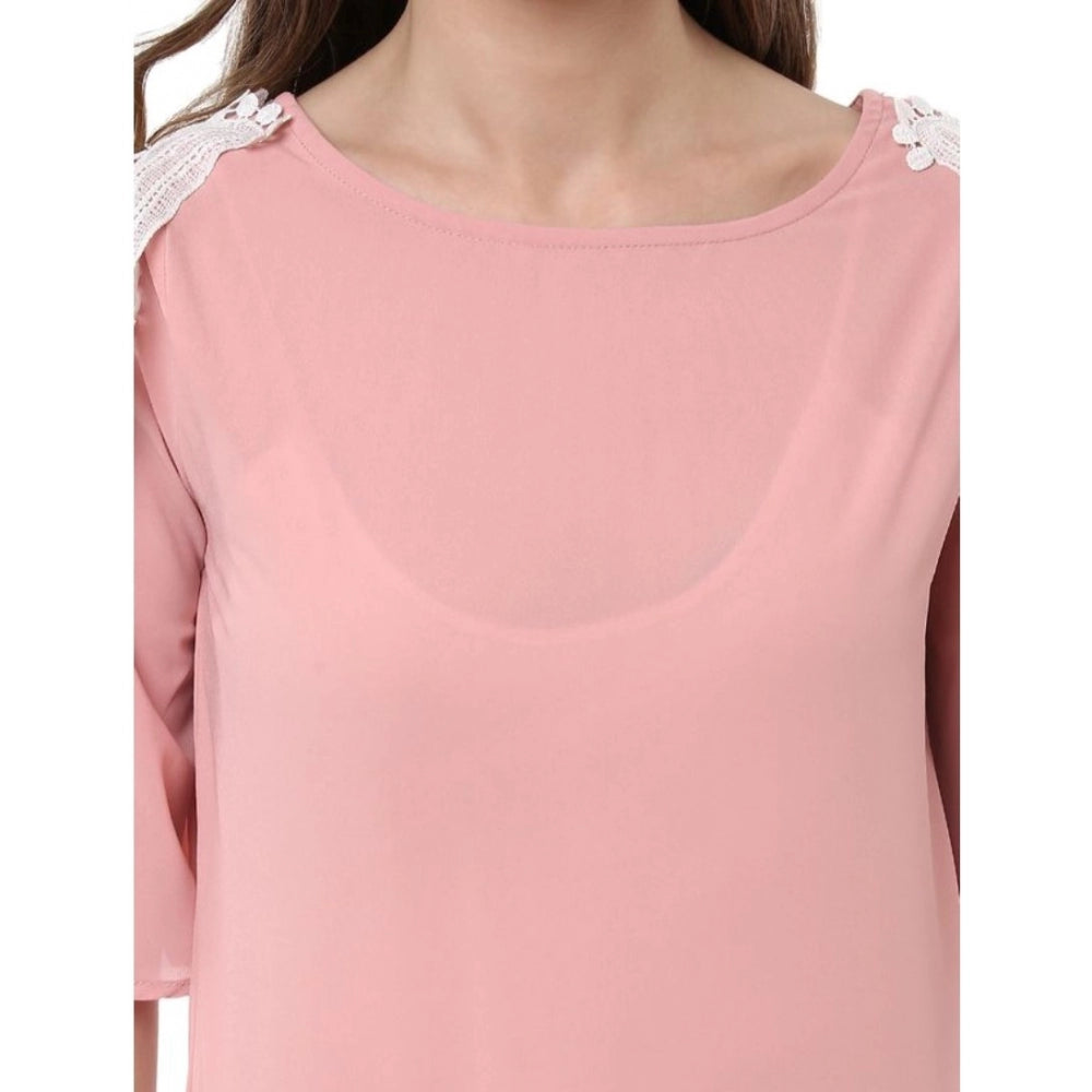 Appealing Polyester Lace Inserts Half Sleeve Top