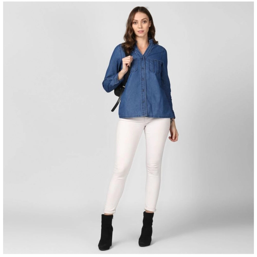 Glorious Denim Solid Long Sleeves Top