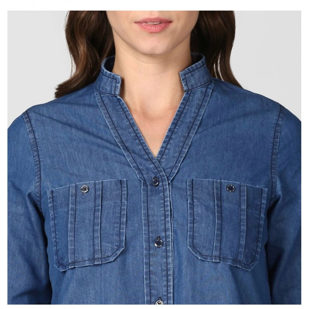 Glorious Denim Solid Long Sleeves Top