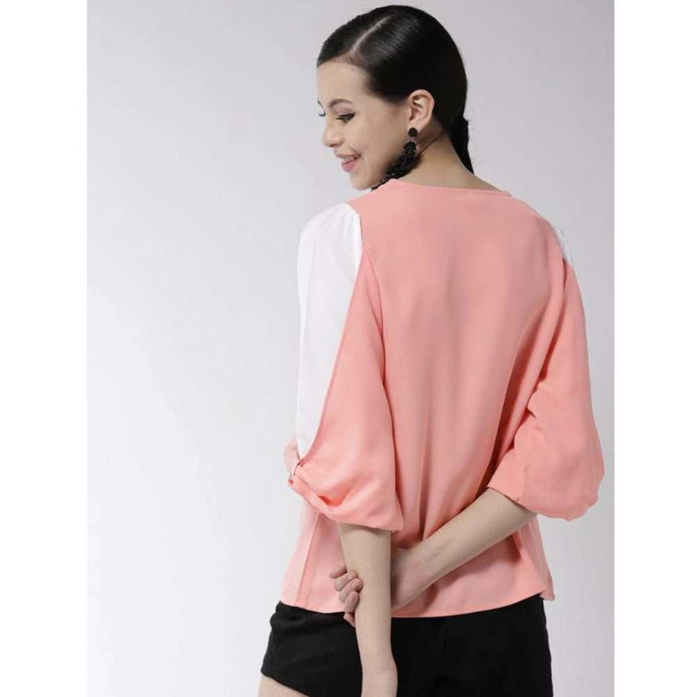 Sophisticated Polyester Colour Block Slit Sleeve Top