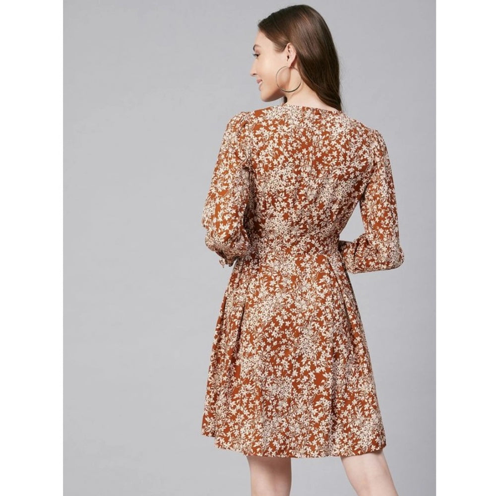 Sophisticated Polyester Floral Long Sleeves Above Knee Dress