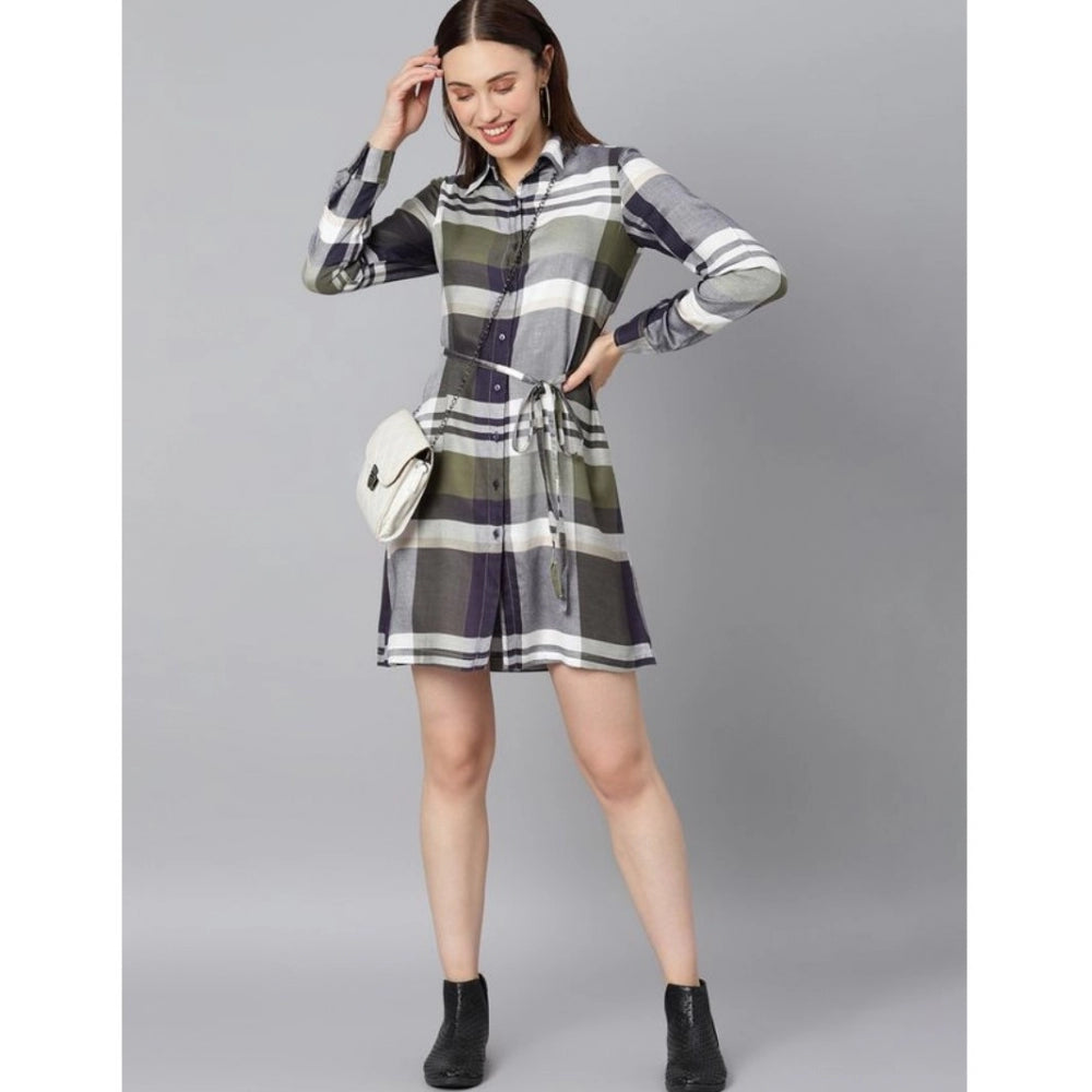 Fantastic Cotton Checkered Long Sleeves Above Knee Dress