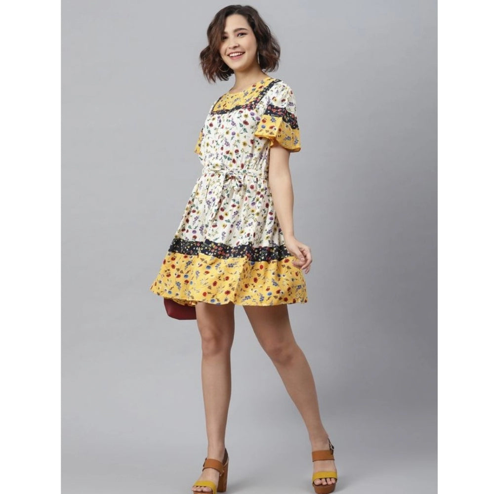 Sophisticated Polyester Floral Flutter Above Knee Dress