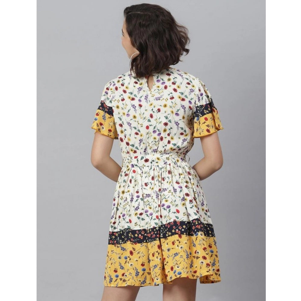 Sophisticated Polyester Floral Flutter Above Knee Dress