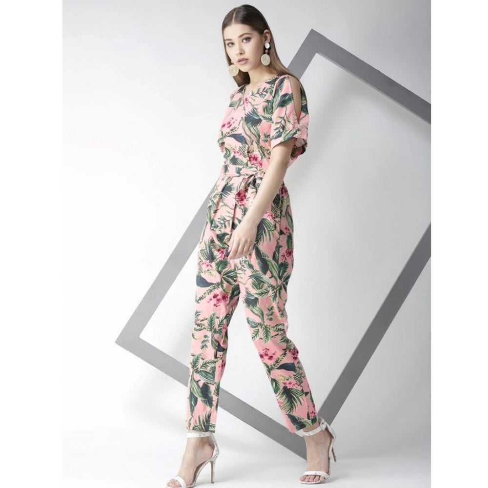 Sophisticated Polyester Floral Half Sleeve Jumpsuit