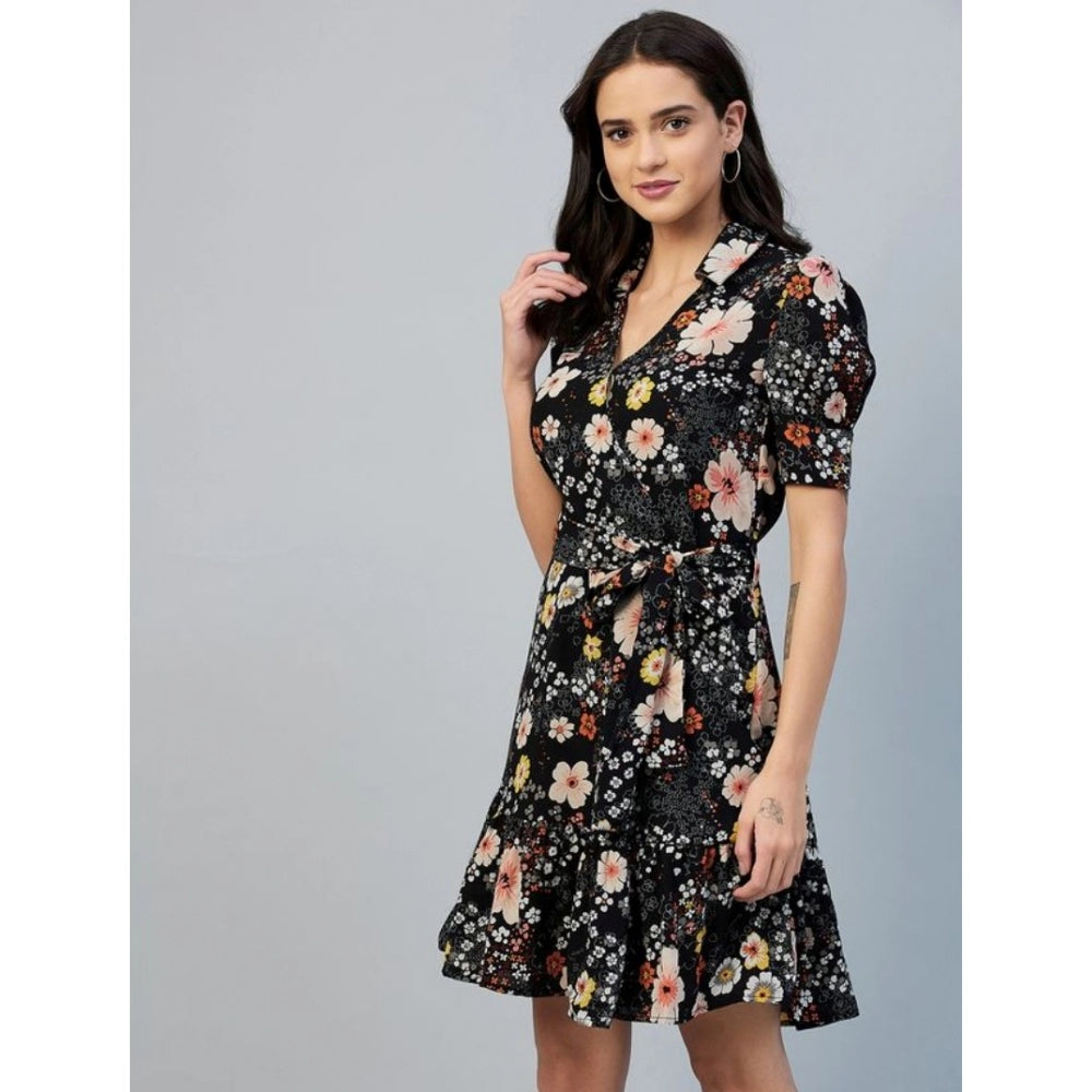 Appealing Polyester Floral Short Sleeve Above Knee Dress