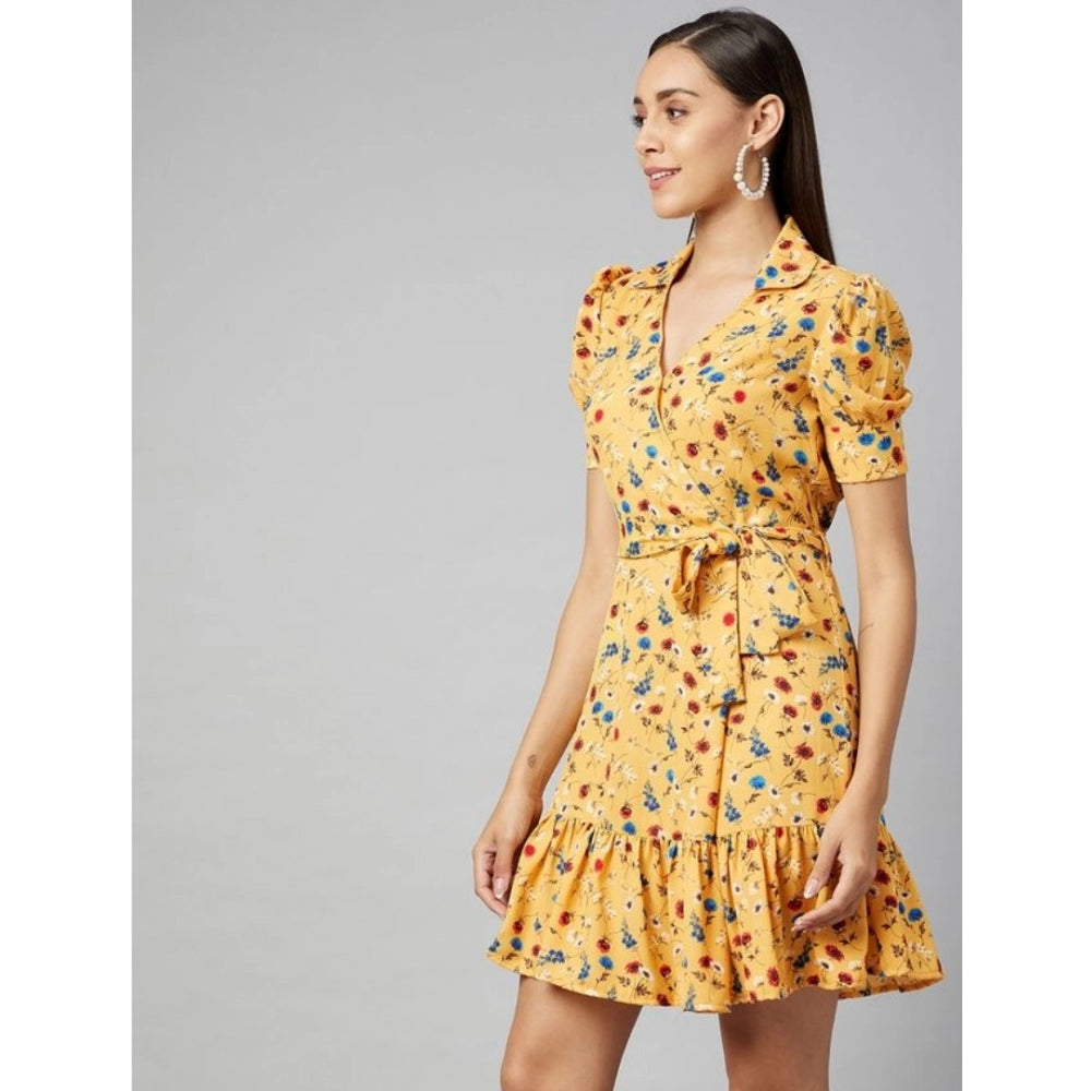 Appealing Polyester Floral Short Sleeve Above Knee Dress