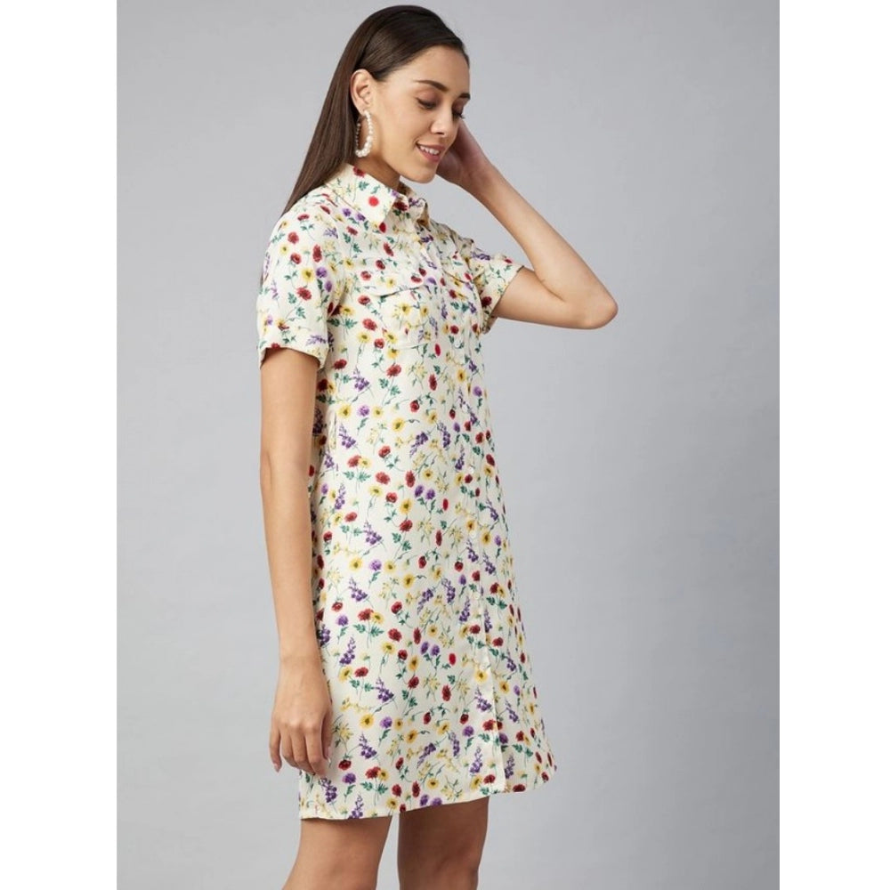 Appealing Polyester Floral Short Sleeve Above Knee Dress