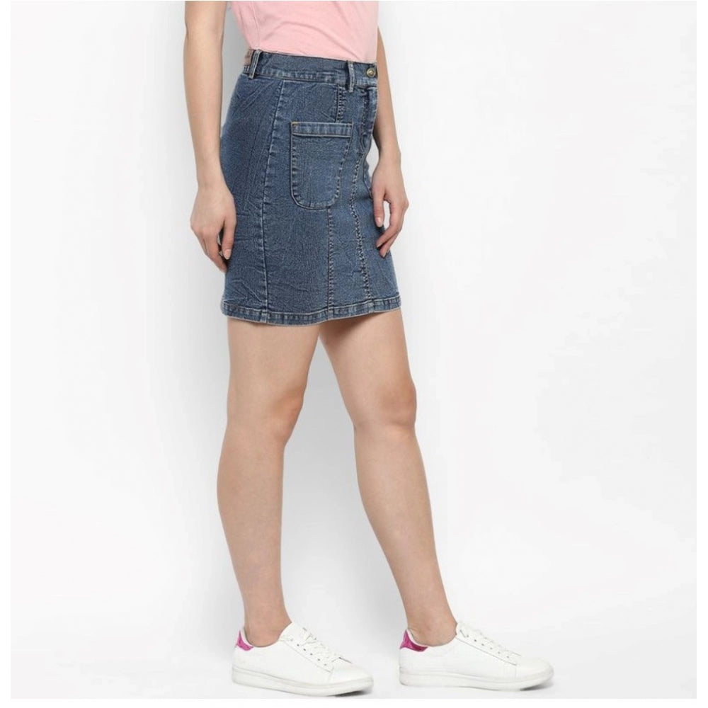 Fabulous Denim Front Pocket Buttoned Skirt