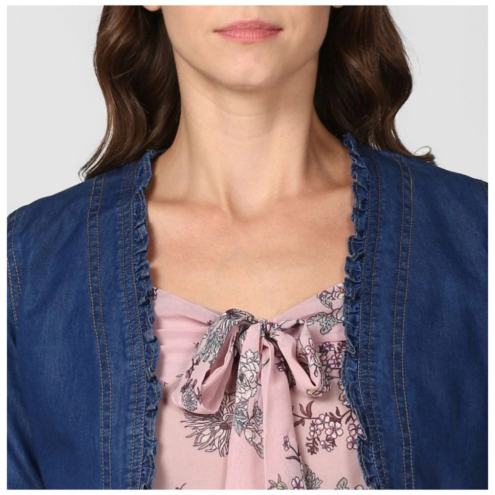 Superb Denim Ruffled Long Sleeves Shrug