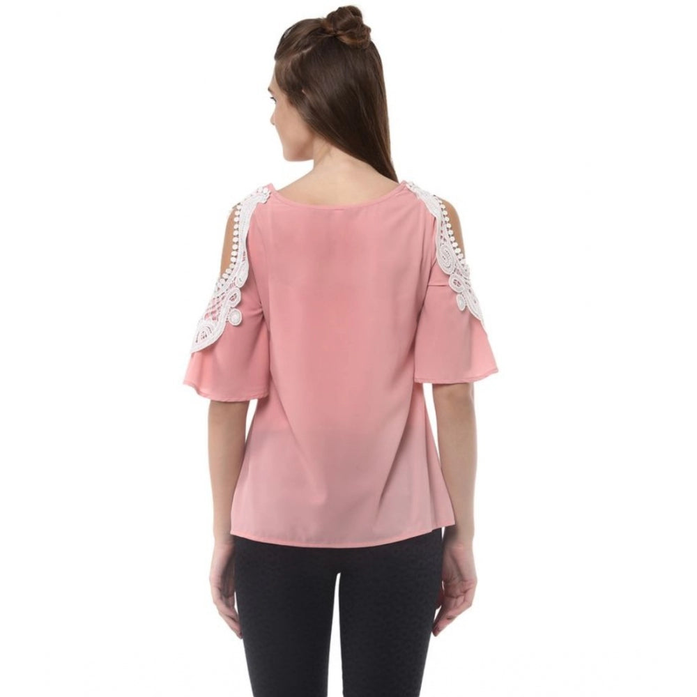 Appealing Polyester Lace Inserts Half Sleeve Top