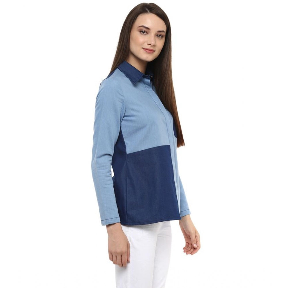 Fabulous Denim Patch Work Long Sleeves Regular Top