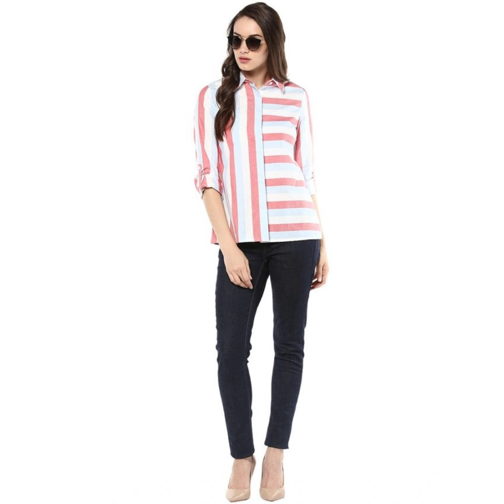 Fabulous Cotton Striped Roll Up Sleeve Regular Top