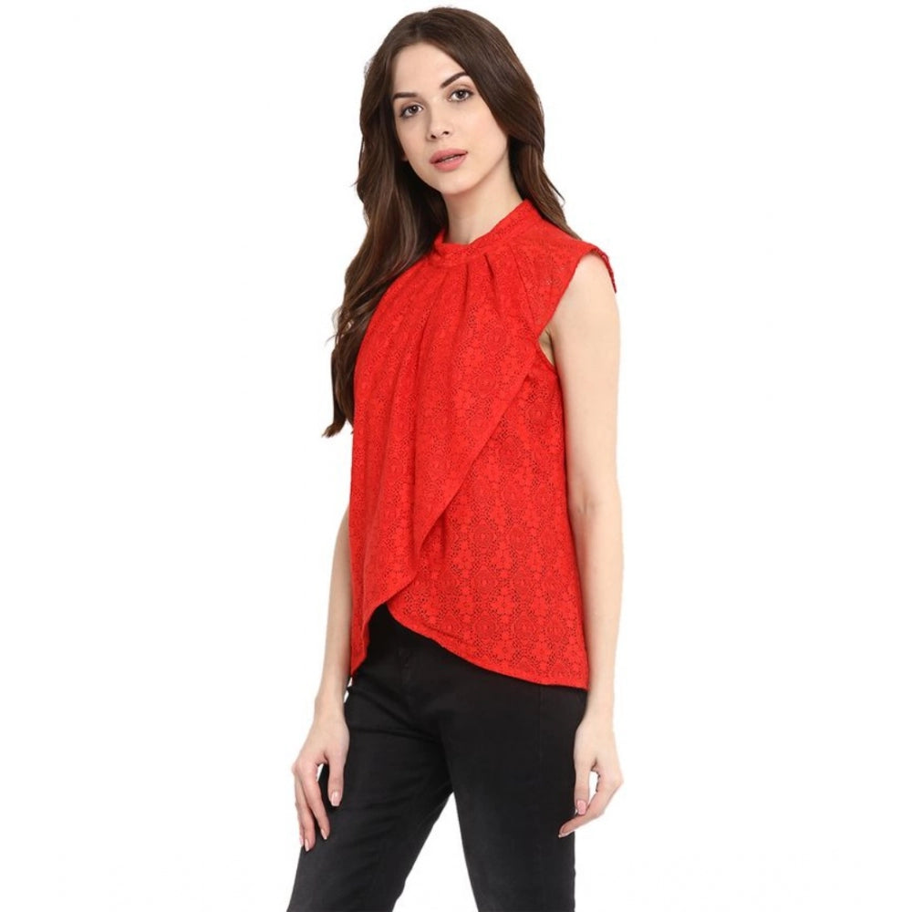 Fantastic Cotton Lace Embellished Cap Sleeve Regular Top