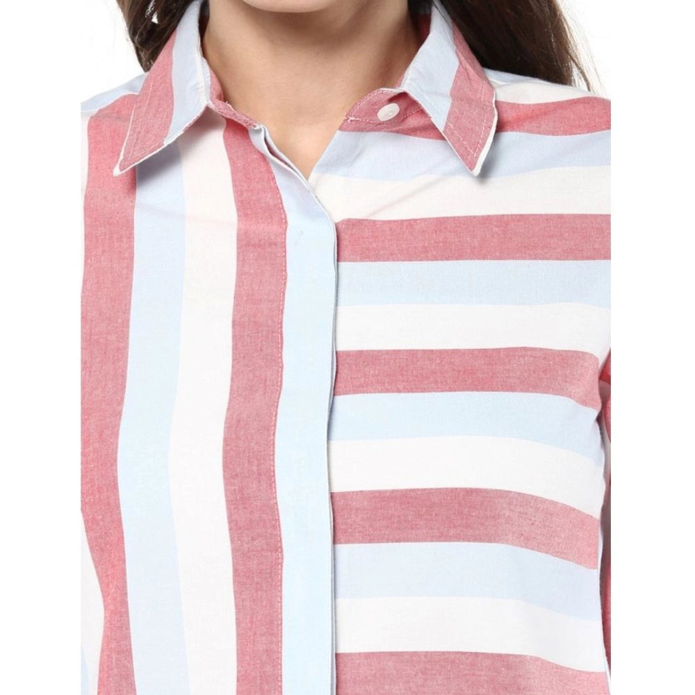 Fabulous Cotton Striped Roll Up Sleeve Regular Top