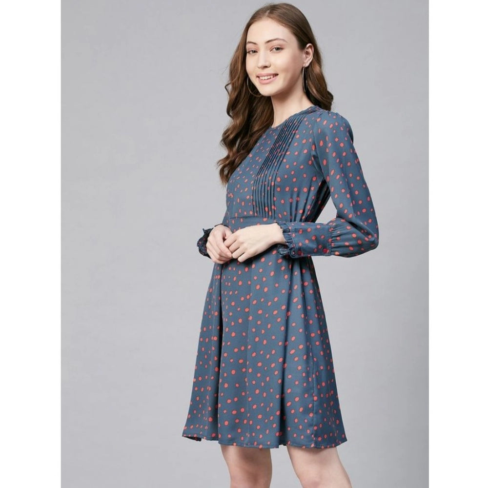 Dashing Polyester Polka Long Sleeves Above Knee Dress