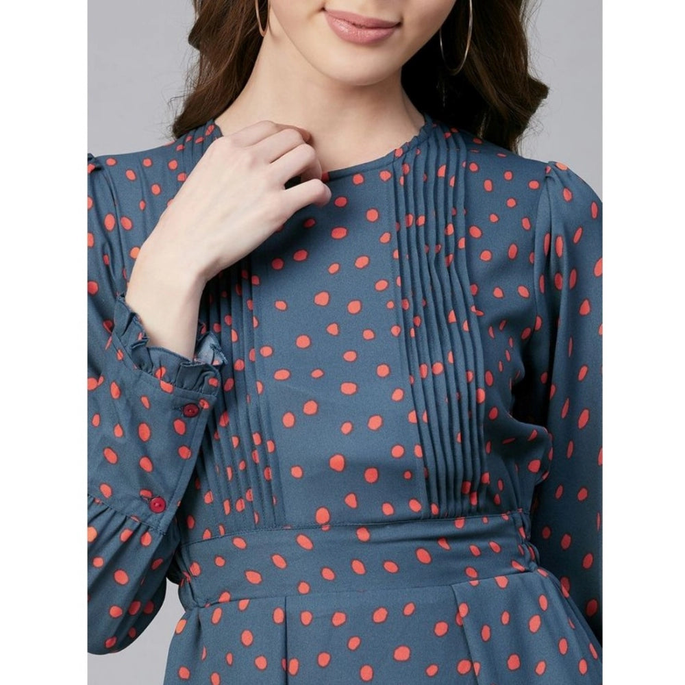 Dashing Polyester Polka Long Sleeves Above Knee Dress