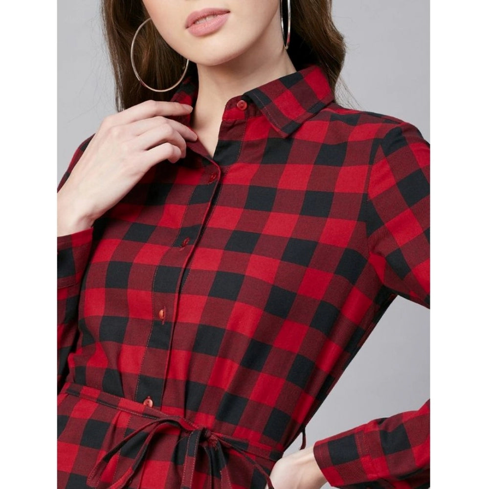 Fantastic Cotton Checkered Long Sleeves Above Knee Dress