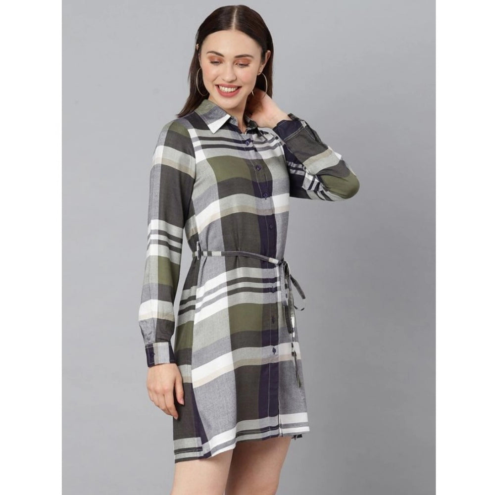 Fantastic Cotton Checkered Long Sleeves Above Knee Dress