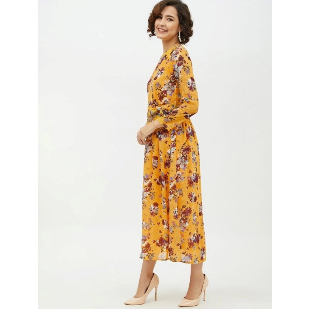 Sophisticated Polyester Floral Long Sleeves Calf length Dress