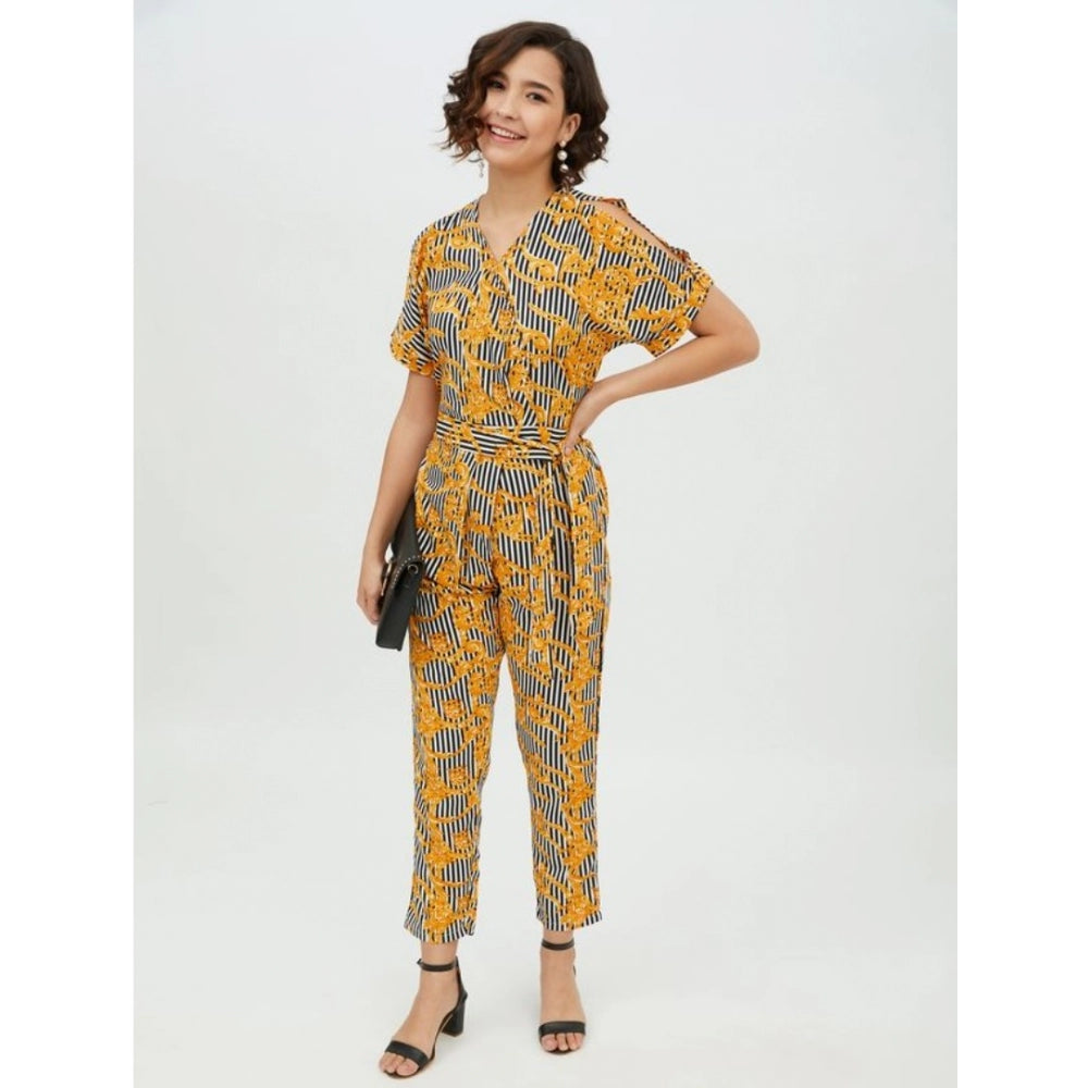 Dashing Polyester Printed Half Sleeve Long Jumpsuit