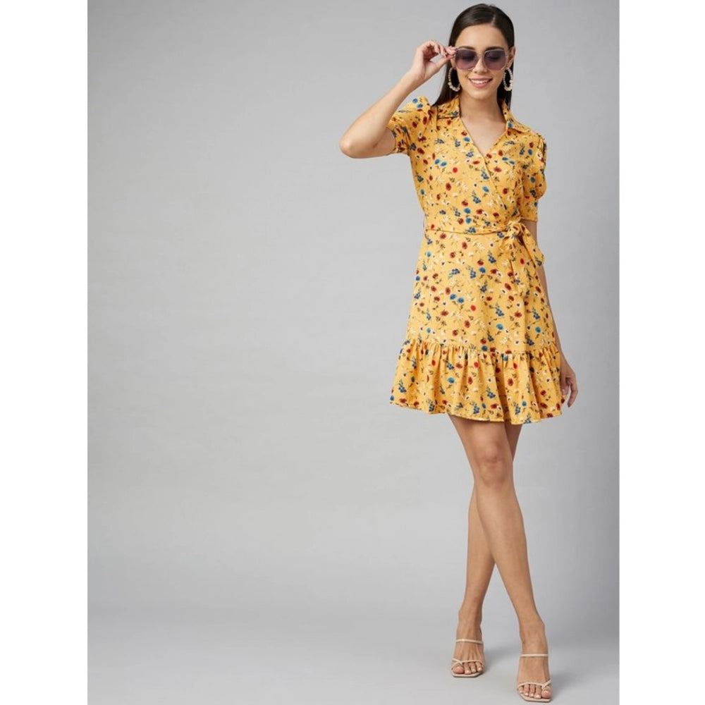 Appealing Polyester Floral Short Sleeve Above Knee Dress